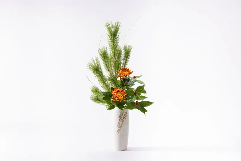 手引書付き花材セット2の生け方例(花器は付属しません)